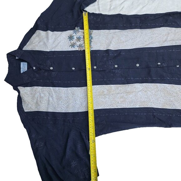 VTG Windham Pointe Cuban Black Striped Palm Print Mens Sz M Button-up Shirt - Picture 4 of 9